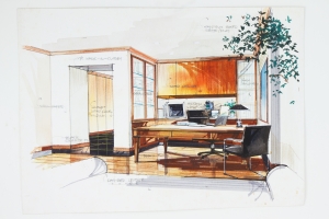 Graphic sketch office furniture plan