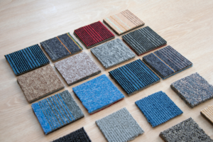 An assortment of different carpet tile designs and colours