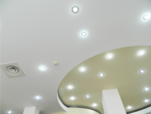 A suspended ceiling with recessed lights