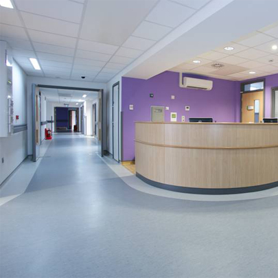 Hospital reception with vinyl sheet flooring
