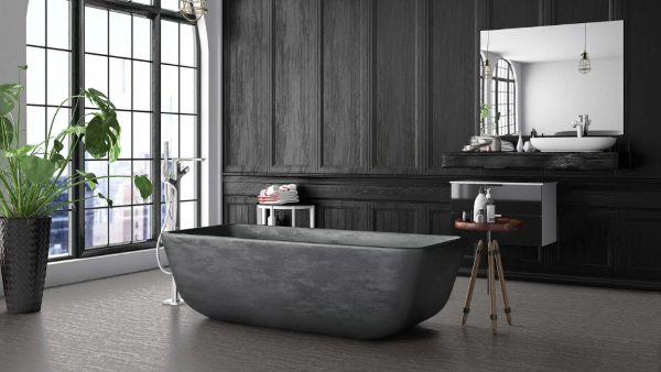 A bathroom with luxury vinyl tiles